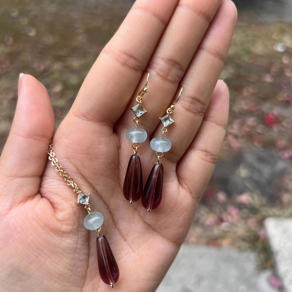 Aquamarine Winter Ice Plum Amethyst Jewelry Set - Picture 3 of 7